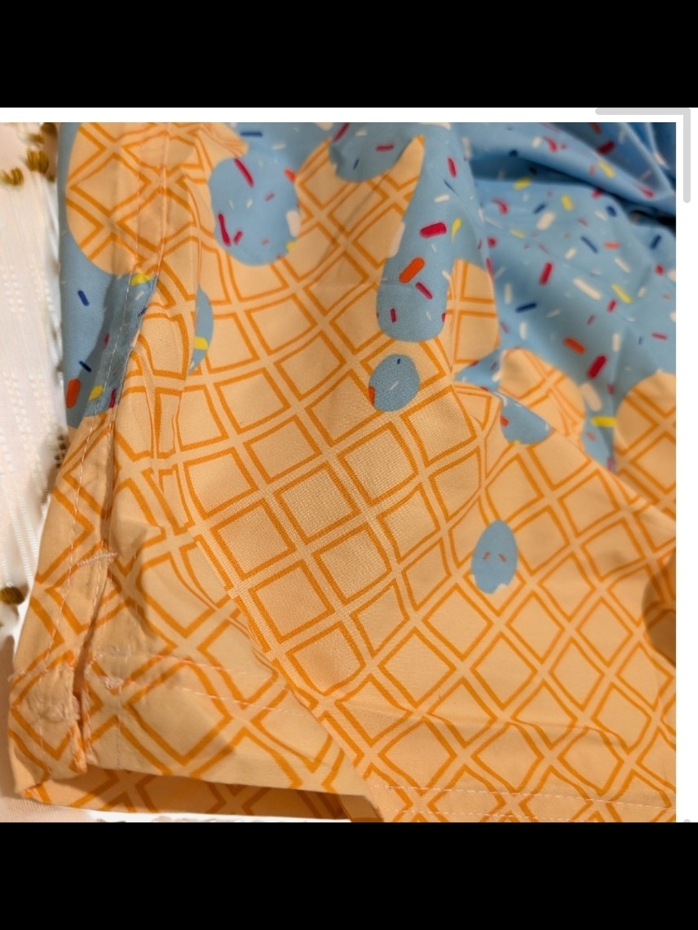 Ice Cream Cone Print Men's Swim Trunks in Blue and Tan - Picture 6 of 7